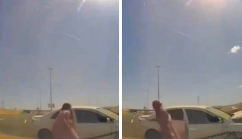 فتاة سعودية تقود سيارة وفجأة تعكس الاتجاه لتنقذ سائق تعرض لحادث وسط طريق سريع..شاهد ماحدث