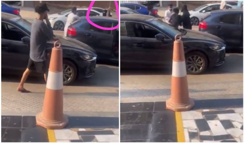 شاهد.. امرأة منتقبة تعتدي على شاب بعد أن صدم سيارتها في جدة..لن تصدق ماذا فعلت!
